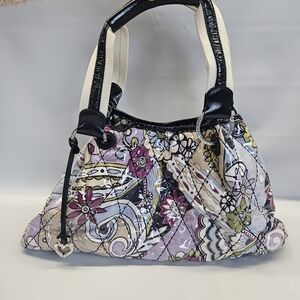 Brighton Shoulder Bag Tote Purple Floral Paisley Quilted Vinyl Leather Trim